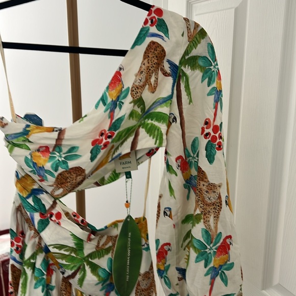 NWT Farm Rio Tropical Paradise White One Shoulder Linen Blend Midi Dress XS $250 - Picture 4 of 10